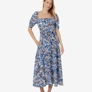 Lilly Pulitzer Blue and White Floral Midi Dress
